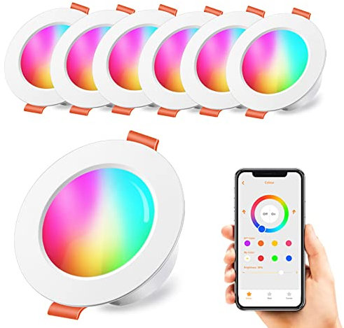 HEKEE LED Einbaustrahler 12W (ersetzt 100W), 4 Zoll/Φ 100mm, RGBW mit Fernbedienung Rund Deckenspots IP44 Warmweiß 2700K Einbauleuchte RGB Farbwechsel Farbige Dimmbare ultra Flach (6er-Pack)
