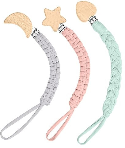Vicloon 3 Stück Baby Schnullerkette Clip,Baumwolle Schnullerband Mädchen und Jungs,Nuckelkette für Lätzchen Dreieckstuch Sauger, personalisierte Baby Geschenk