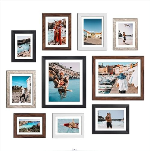 Giftgarden Multi Colors Picture Frames with Mat for Multiple Sizes Photos, Four 4x6, Four 5x7, Two 8x10, Assorted Gallery Photo Frame Collage for Wall or Tabletop, Set of 10