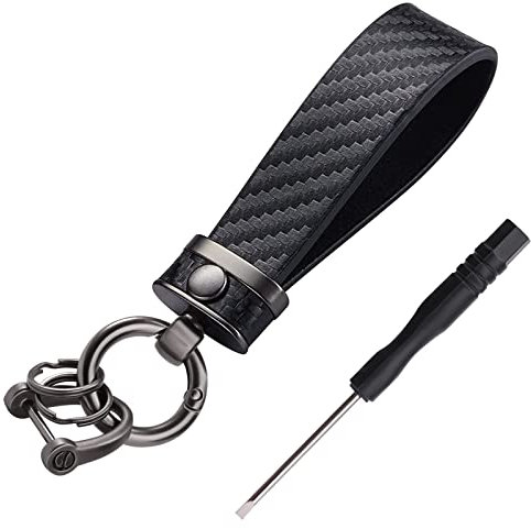 Pwsap Auto Schlüsselanhänger aus Mikrofaser Leder, Premium Kohlefaser Schlüsselanhänger, Universal Key Fob für Männer Frauen, 360 Grad drehbar, Anti Verlust D Ring, Geschenk für Vater Freund Familie