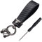 Pwsap Auto Schlüsselanhänger aus Mikrofaser Leder, Premium Kohlefaser Schlüsselanhänger, Universal Key Fob für Männer Frauen, 360 Grad drehbar, Anti Verlust D Ring, Geschenk für Vater Freund Familie