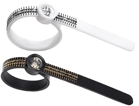 Ring Sizer Messwerkzeug mit Lupe, Bandring, Fingergröße, wiederverwendbar, Messwerkzeug (2er-Pack, Schwarz & Weiß)