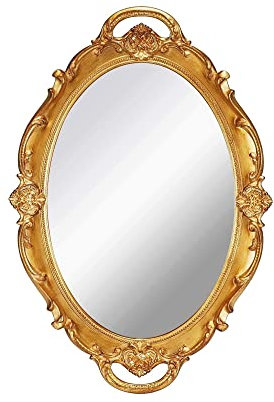 YCHMIR Specchio da parete vintage, piccolo, da appendere, 36,8 x 25,4 cm, ovale, oro