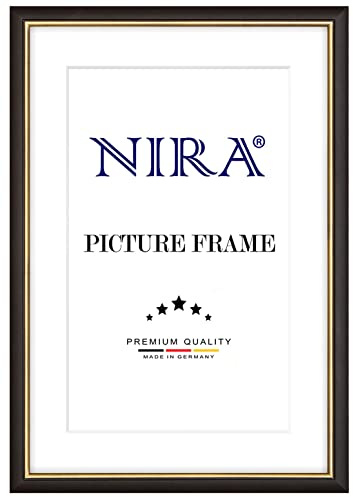 NiRa Cadre photo en bois massif 50 x 75 cm en Noir Or | Taille sélectionnable | Cadre pour affiches | Puzzle | collage de photos HD065