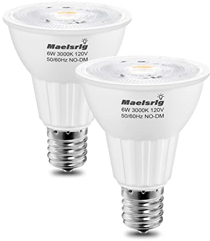 WIAONE - Bombilla LED Maelsrlg E17 de 6 W (equivalente a 60 W), foco de base intermedia, blanco cálido 3000 K, reflector E17 R14 para armario Curio, no regulable, paquete de 2