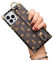 NIUJNE Rectangle Designer Luxury Case for iPhone 12 Leather with Wristband Strap Hand Holder Ring Kickstand Silicone Shockproof Protective Bumper Trunk Box for Women Girls (Brown, iPhone 12/12 Pro)