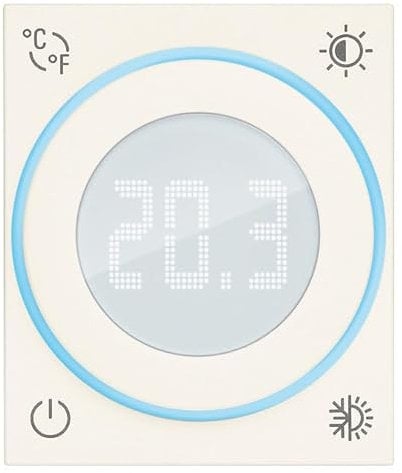 Vimar 30810.B Termostato Smart a rotella, Linea, uscita a relè, ingresso per sensore temperatura esterna, modalità ON/OFF e PID, retroilluminazione con regolazione intensità, bianco, 2 m