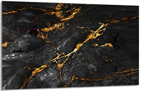 Herdabdeckplatte 80x52 cm 1-teilig Ceranfeldabdeckung Induktion Herdschutz Spritzschutz Glasplatte Deko Schneidebrett aus Gehärtetem Glas, Marmor Golden