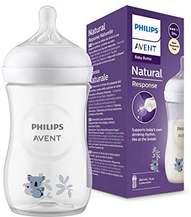 Philips Avent Flasche Natural mit Responsivem Schnuller 260ml Decor coala, 1 Stück (Modell SCY903/67)