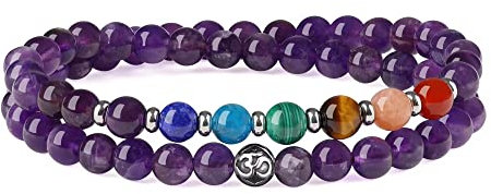 GAVU Damen OM Armband Kristall Perlenarmband aus Amethyst Größe M