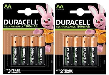 8X Duracell AA Ricaricabile 1300 mAh (2 Blister Da 4 Batterie) 8 Pile Stilo Ricaricabili (HR6/DC1500)