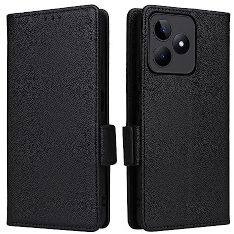 WBWONE para Realme C53 Funda, Libro Case Flip Carcasa Magnética con Soporte y Cartera para Tarjetas, Premium PU/TPU Cuero Cover Billetera. Negro
