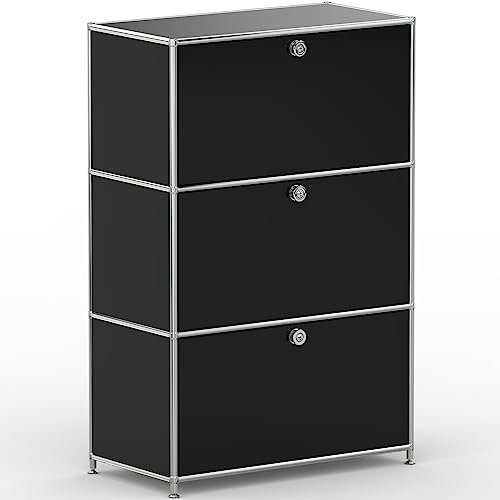 SYSTEM8X Highboard 03101 Graphitschwarz 77x40x118cm - Modernes Chrom Design mit 3 Schubladen, Stellfüße - Für Wohnzimmer, Büro, Praxis