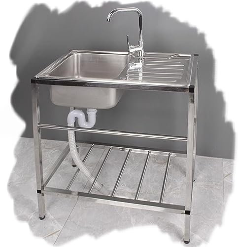 KADEUX Fregadero De Acero Inoxidable De Cocina Fregadero Exterior Jardin Un Seno Fregadero Individual Con Banco De Trabajo Fregadero Cocina Práctico Exterior (Color : Cold faucet)