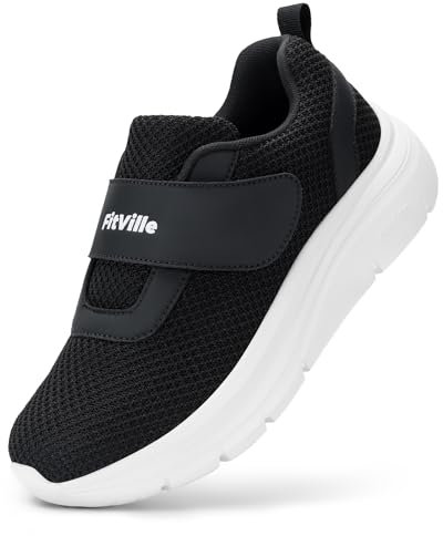 FitVille Damen Schuhe mit Klettverschluss extra weit Atmungsaktiv Walking Freizeitschuhe Schwarz 41 EU X-Weit