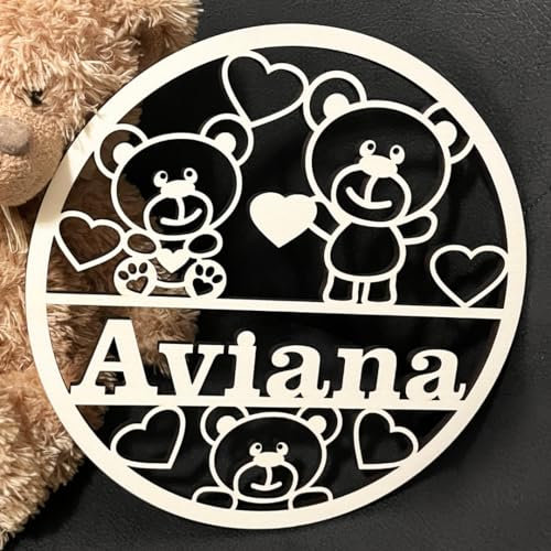 NoriKids Türschild aus Holz & individuellem Namen | Namensschilder für die Tür | Schild für Kinderzimmer & Zimmertür | Motiv Teddybär | personalisierte Geschenke