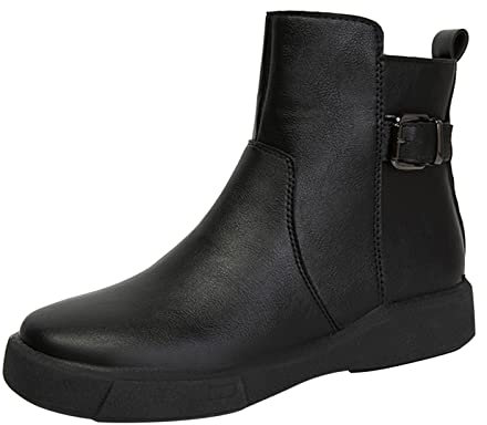OCCOKO donna tinta unita comodi tacchi quadrati fibbia cinturino stivaletti punta scarpe Stivali S Cerniera (Black, 39)