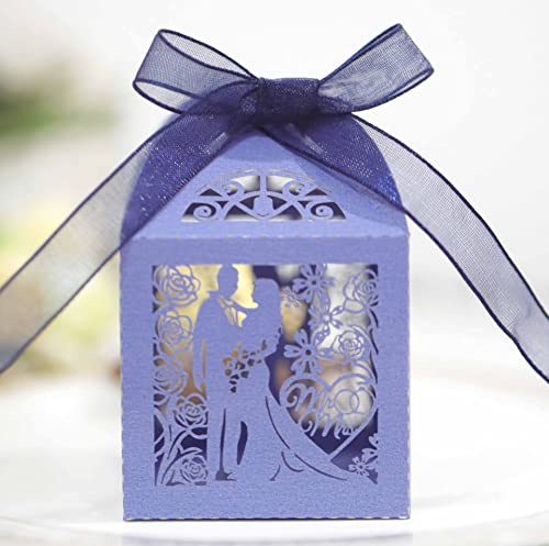 30 Stück Hochzeit Geschenkbox, Braut und Bräutiga Süßigkeiten Kasten Gastgeschenke Schachtel Schmuck Geschenkbox mit Farbband für Hochzeit Valentinstag Dekoration Tischdeko Party,Dunkelblau