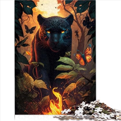 Für Kinder Puzzle Fiery Black Panther Lernspiel für Erwachsene 1000 Teile Lernspielzeug aus Holz für Kinder ab 12 Jahren, schwierige Puzzlegröße (50x75 cm)