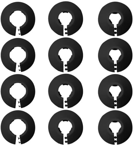 cache tuyau plomberie, 12 Pièces Couvercle de Tuyau de Radiateur Colliers, rosaces pour tuyaux de chauffage, rosace radiateur, pour Tuyau de Type 12, Type 16, Type 20, noir