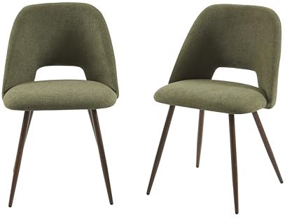 BAÏTA Lot de 2 chaises Elisabeth Tissu Vert Pieds Effet chêne