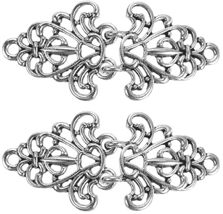 QUARKZMAN Umhangverschluss, 2 Paar zum Annähen geeignete Haken und Ösen, Vintage Blumen Umhangverschlüsse für Pullover, Schal, Cardigan, Schnallen (Silber)