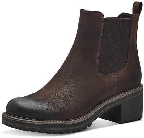 MARCO TOZZI Damen Chelsea Boots Vegan mit Blockabsatz, Braun (Cafe Nubuck), 39 EU