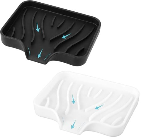 2 Pcs Soap Dish Silicone Soap Holder Sponge Holder For Kitchen Bathroom Sink Kitchen Sponge Holder Self Draining Bar Soap Holder 4.7×3.9(Black, White)