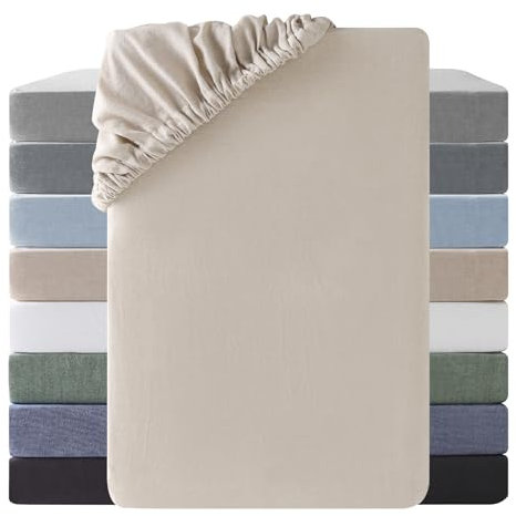 SOULFUL Spannbettlaken 120x200cm, 100%% Gewaschene Baumwolle Bettlaken Spannbetttuch bis 25cm Matratzenhöhe, Atmungsaktiv mit Leinenartigem Griff, öKotex Zertifiziert-Kamel Beige