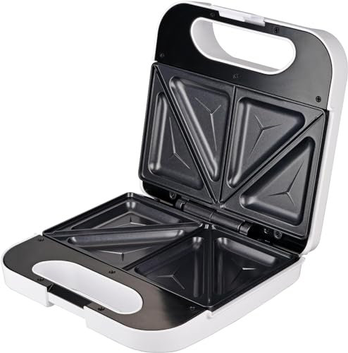 Grunkel - Sandwichera con Grill para 2 sandwiches con corte. Superficie antideslizante y antiadherente de 750W de potencia y tacto frío (Corte Cuadrado Blanca)