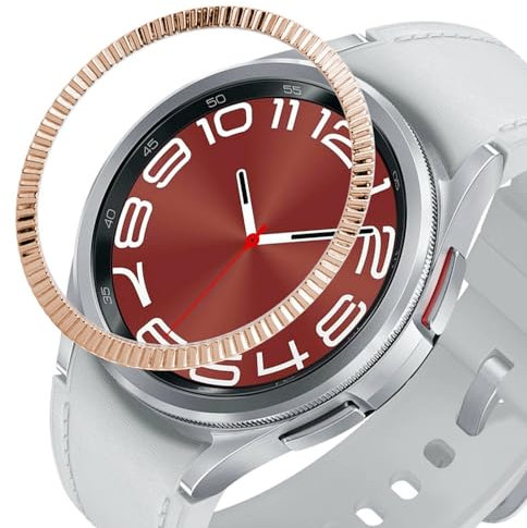 DEALELE Coque de montre compatible avec Samsung Galaxy Watch 6 Classic 43 mm/47 mm, lunette en acier inoxydable à texture ondulée pour homme et femme, 47 mm, or rose