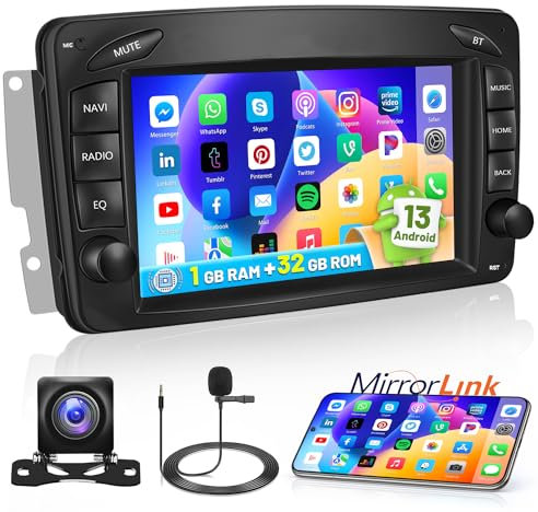 1+32G Hikity Autoradio Android 13 für Mercedes Benz W168 W203 W209 C209 Viano Vito W639 Vaneo W170, 7 Zoll Touchscreen Radio mit GPS Navigation Bluetooth WiFi FM RDS Rückfahrkamera