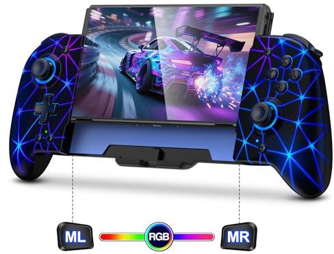 Spican Switch Controller für Nintendo Switch/Switch OLED, Hall-Effektschalter, kabelloser Pro-Controller, einteiliger Joypad, Full-Size Handheld Mode Gamepad mit bunten Lichtern/Akku/Turbo