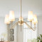 ZenithBeam Pendelleuchte Gold Modern,5-Licht Wohnzimmerlampe 76Cm E14 Lampen Mit WeißEm Leine Lampenschirm HäNgelampe FüR Esstisch Schlafzimmer KüChe,200W