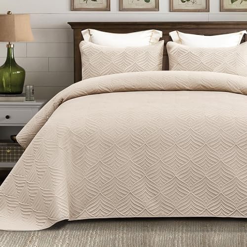 Whale Flotilla Moderne Tagesdecke 260x280 cm, Bettüberwurf mit 2 Kissenbezüge, Mikrofaser Bettdecke mit Prägemuster, Leichte und Weiche Bettwäsche für 4 Jahreszeiten, Beige