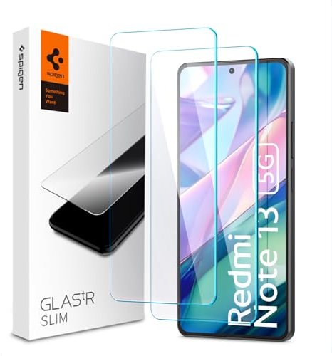 Spigen Glas.tR Slim Protector Pantalla para Xiaomi Redmi Note 13 5G, 2 Unidades, Alta Definición, Dureza 9H, Compatible con Funda
