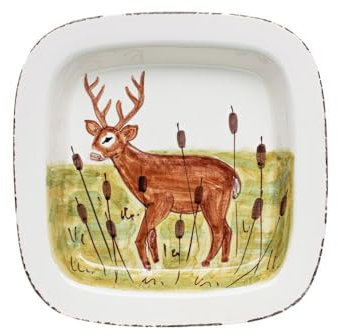Vietri Wildlife Deer - Piatto quadrato con bordo in ceramica, 28 cm, piatto da portata italiano, multicolore