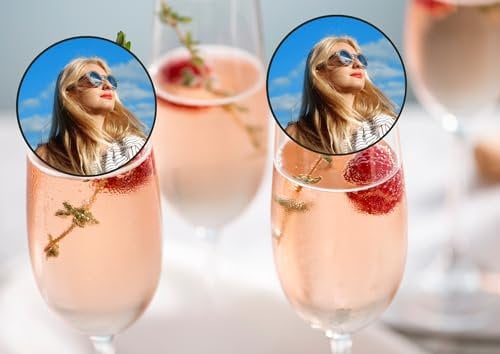 20 x 4.5cm edible YOUR PHOTO champagne prosecco flute drink toppers uncut