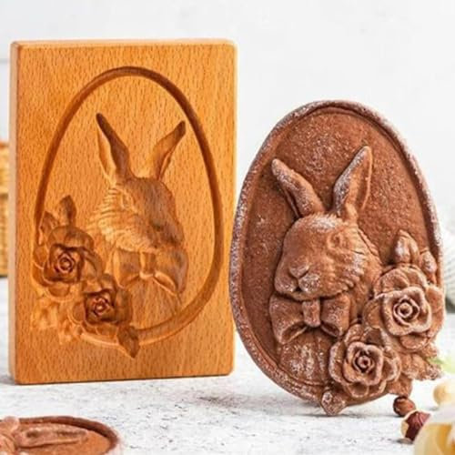 OZAOZ Geschnitzte hölzerne Keksform für Kekse, Lebkuchen, Keksstempelformen für Springerle, Tragacanth, Marzipan, russische Pryanik, Lebkuchen und Tirggel (Kaninchen)