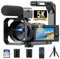 HOTPEAK 5K Camcorder Video Camera with Dual Lens WiFi IR Night Vision Vlogging Camera for YouTube 3” 270° Rotatable Touchscreen with 64G SD Card, Microphone, 2 Batteries, Tripod, Stabilizer, Lens Hood