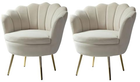 HULALA HOME Sessel aus Samt mit Dicker Rückenlehne moderner gemütlicher Loungesessel mit goldenen Beinen Lesesessel bequem für Wohnzimmer Schlafzimmer 2er Set, Beige