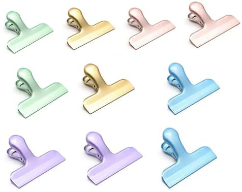 Jingleer 10 Stück Verschlussklammern, Metall Verschlussclips für Lebensmittelbeutel Tüten, Edelstahl Verschlussklemmen, Tütenclips zum Verschließen Frischhalten, Keine Scharfen Kanten (40mm)