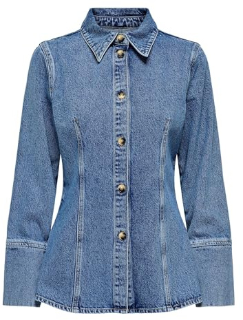 ONLY Damen Jeanshemd Blau L | Slim Fit, Langarm, Casual, Bei max. 30 grad waschen