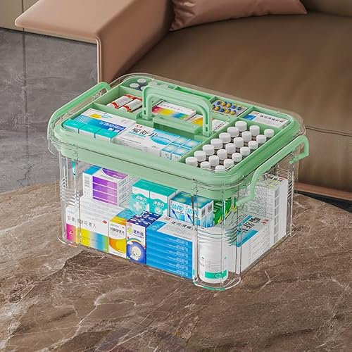 imuounl Medicine Storage Box, Medicine Container Box, First Aid Box Household Medicine Container For Medicine Storage, 2-Layer Multi Grid Medicine Box, Portable with Lid Medication Storage Box (L)