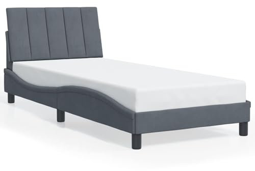 Iiaky Bettgestell mit LED-Leuchten Jugendbett Led Bettrahmen Bed Frame Bettgestell Betten Dunkelgrau 90x190 cm Samt