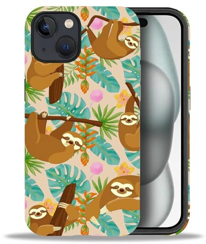 yicomon Kompatibel mit iPhone 15 Hülle, Dschungel-Faultier-Muster, matt, langlebig, modisch, lustig, Flüssigsilikon-Hülle, weich, kratzfest, stoßfest, Schutzhülle