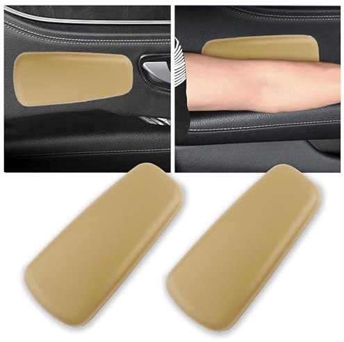 Ellenbogenschoner für Auto, weiches Leder, Armlehnenkissen mit einteiliger Form für bequeme Unterstützung, universelles Autozubehör, Auto-Kniekissen, Autotür, Armlehnenpolster (Beige)