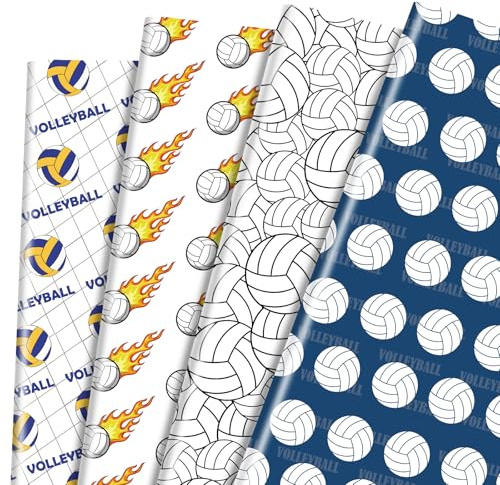 Pineraap Volleyball-Geschenkpapier, 12 Blatt, Sport-Geschenkpapier, Volleyball-Geschenkpapier, Sport-Geschenkverpackung für Geburtstag, Party, Volleyball-Liebhaber, 50,8 x 71,1 cm