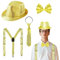 Yi'antai Herren Glitzer Bekleidung,Glitzer Outfit Herren,Glitzer Accessoires Herren,Glitzer Kostüm Herre mit Glitzer Fliege,Pailletten Hosenträger krawatte,Herren Pailletten Zylinder Hut (Gold)