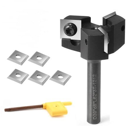 TINMAGI Fraise à Surfacer 8 mm, fraises pour defonceuse a bois diamètre 39mm, avec 8 inserts interchangeables en carbure (12x12x1.5mm), Fraise professionnelle pour défonceuse, Fraise CNC